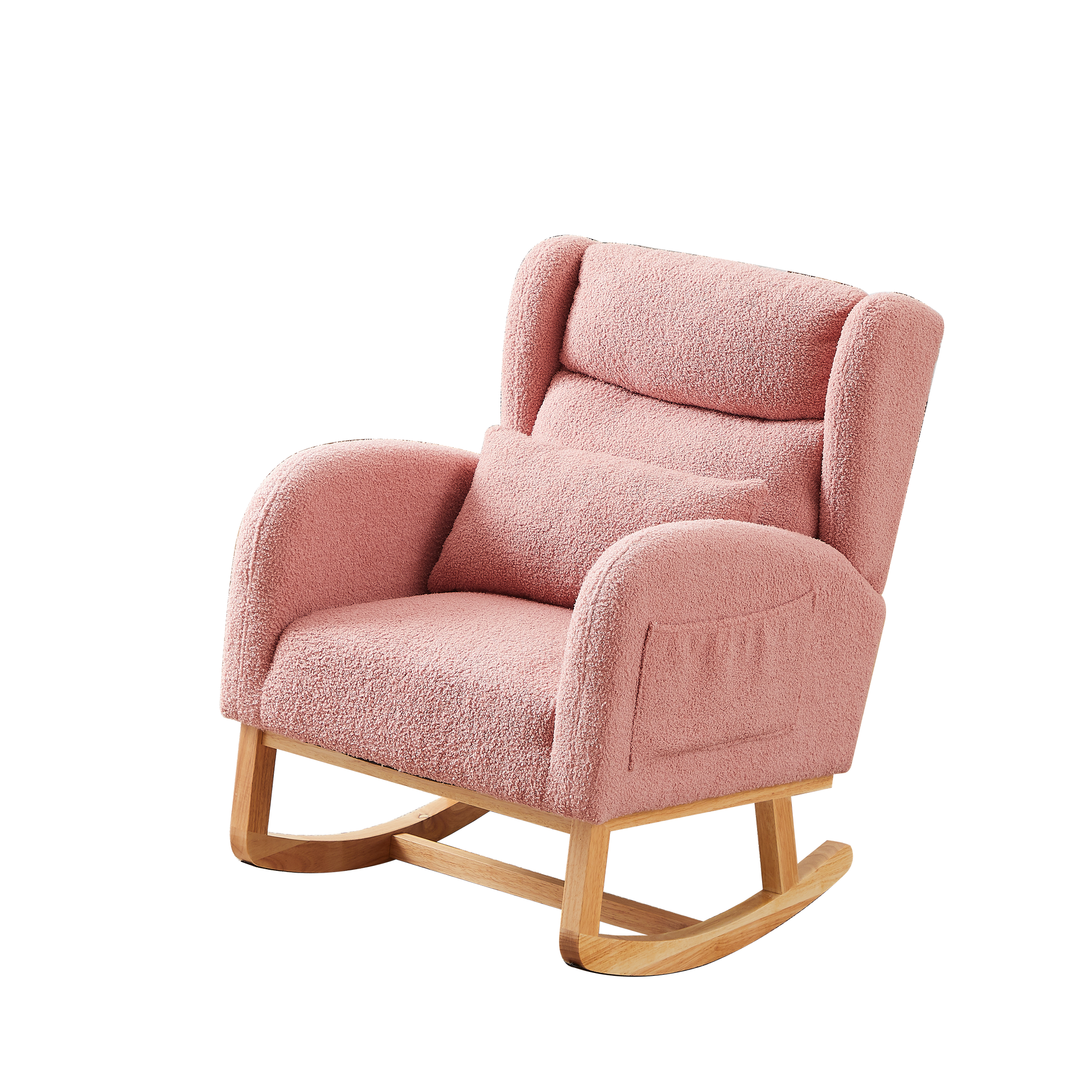 27.2"W Modern Accent High Backrest Living Room Lounge Arm Rocking Chair, Two Side Pocket Pink Foam Fabric