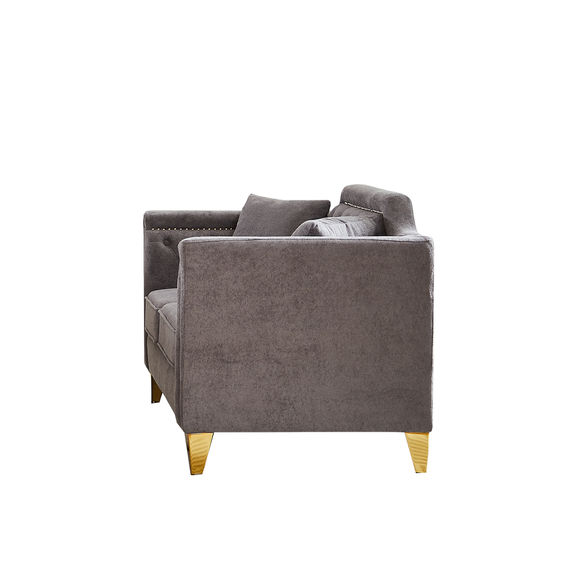 Fx 61.5"Mid Century Design Modern Sofa,Chenille Pull Buckle Design Sofa For Living Room,Buttons Tufted With Copper Nail Decoration Armrest, With 2 Pillows,Modern Couch Upholstered Button And Metal Leg Grey Chenille Wood Pine Foam Fabric 2 Seat