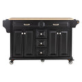 Kitchen Island With Rubber Wood Countertop, Kitchen Cart On 5 Wheels With Storage Cabinet And 5 Drawers For Dinning Room, Black Black Dining Room Rectangular Rubberwood Solid Wood Mdf Large 56 In