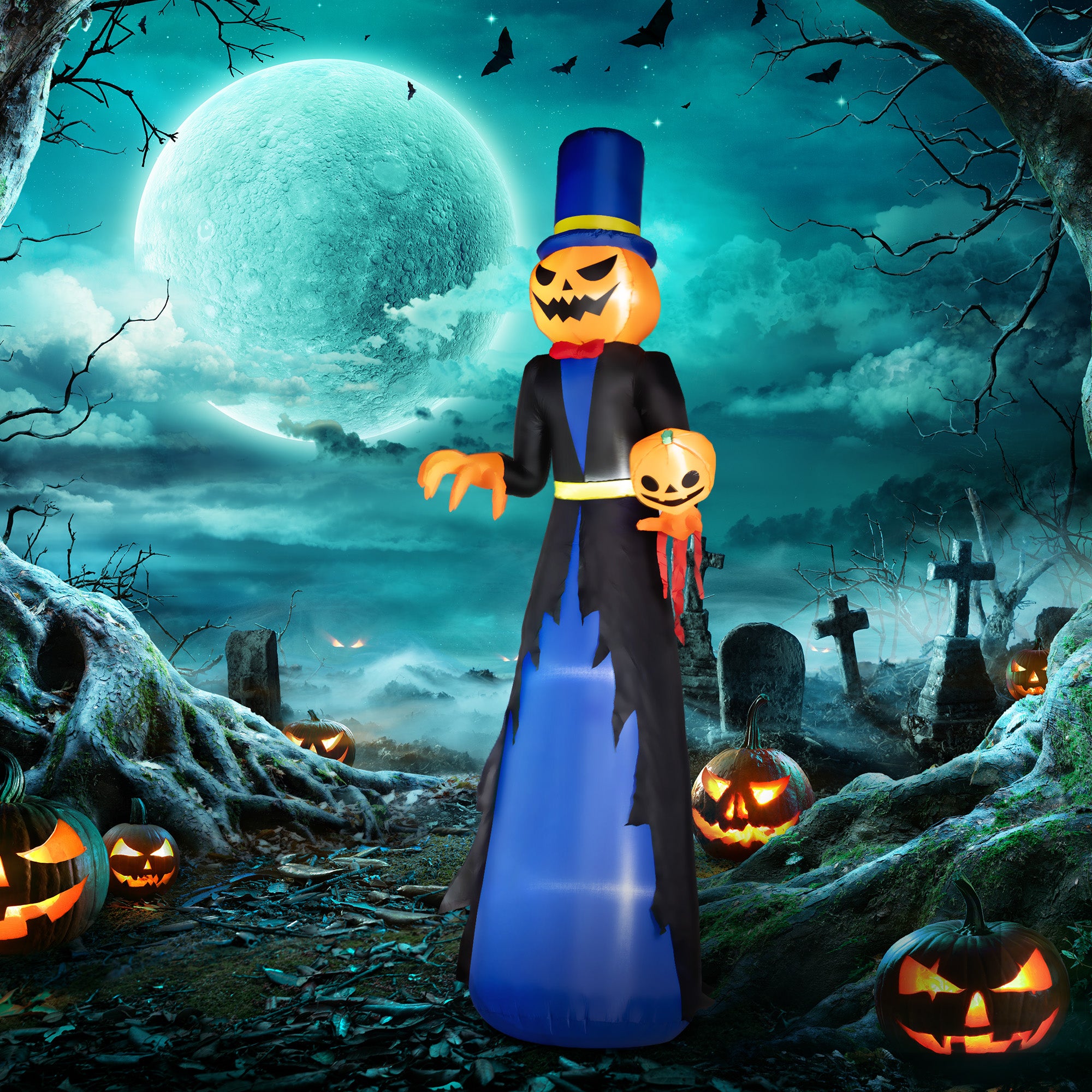 Outsunny 10Ft Inflatable Halloween Pumpkin Head Reaper, Blow Up Hallow