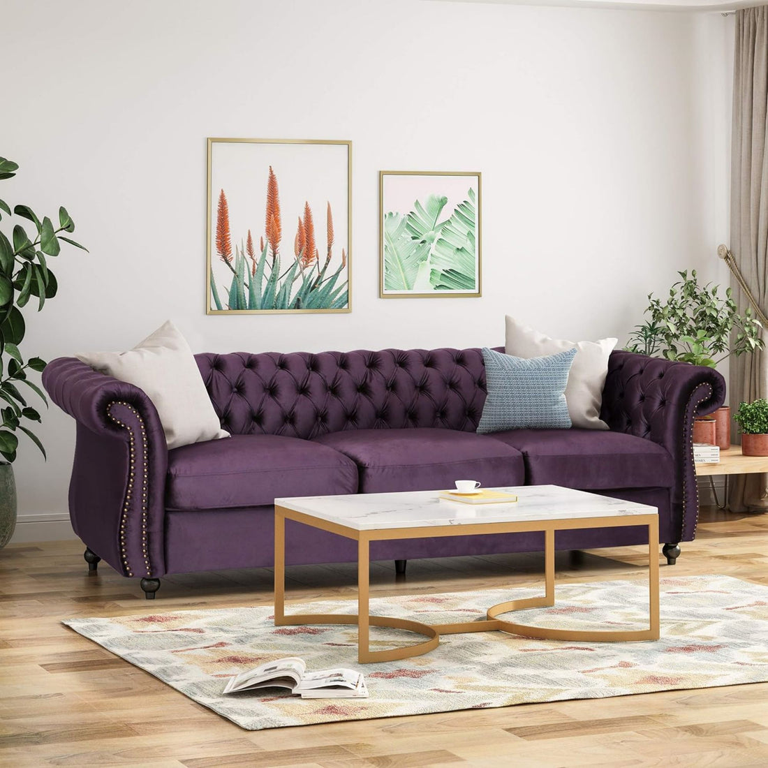 Luxurious 3 Seater Purple Velvet Sofa, Featuring A Classic Design With Modern Elegance, Perfect For Adding Sophistication And Style To Any Living Room, Plush Comfort And Durable Craftsman Black Berry Wood Primary Living Space Medium Soft Tight Back