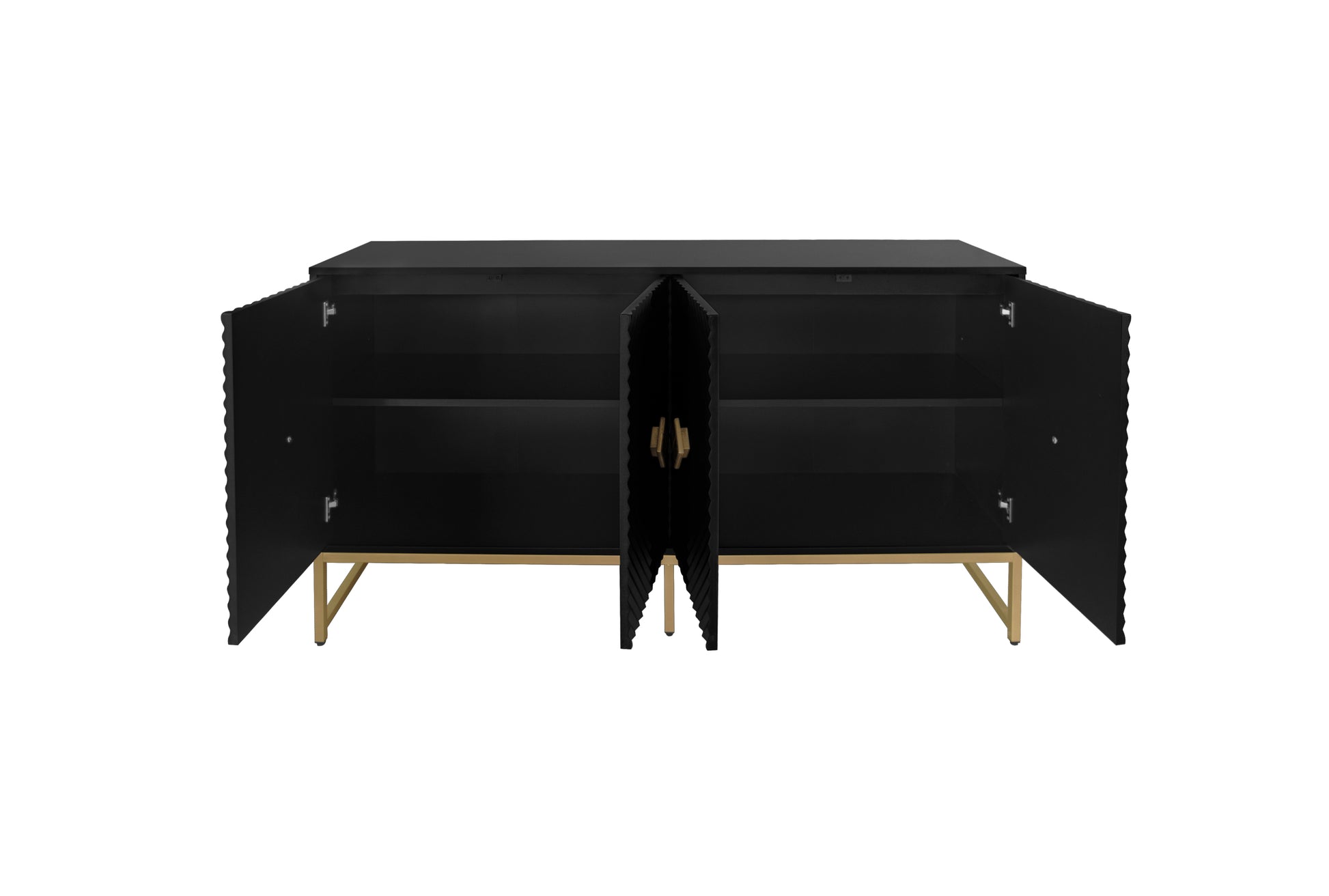 Carved 4 Door Sideboard ,Sideboard Buffet Cabinet With Storage ,Modern Coffee Bar Cabinet With Adjustable Shelf For Living Room,Diningroom,Kitchen Black Particle Board Mdf