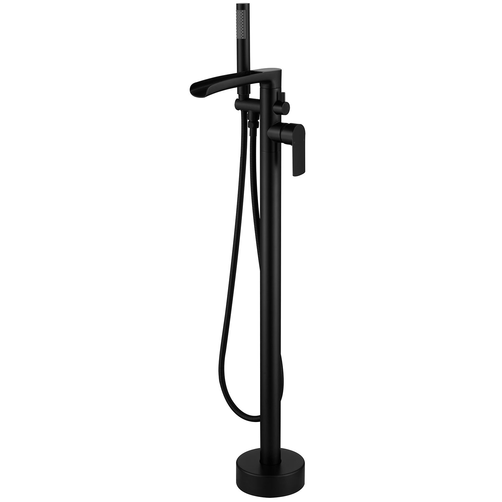 Matte Black Freestanding Floor Mount Bathtub Filler With Single Handle And Hand Shower Matte Black Brass