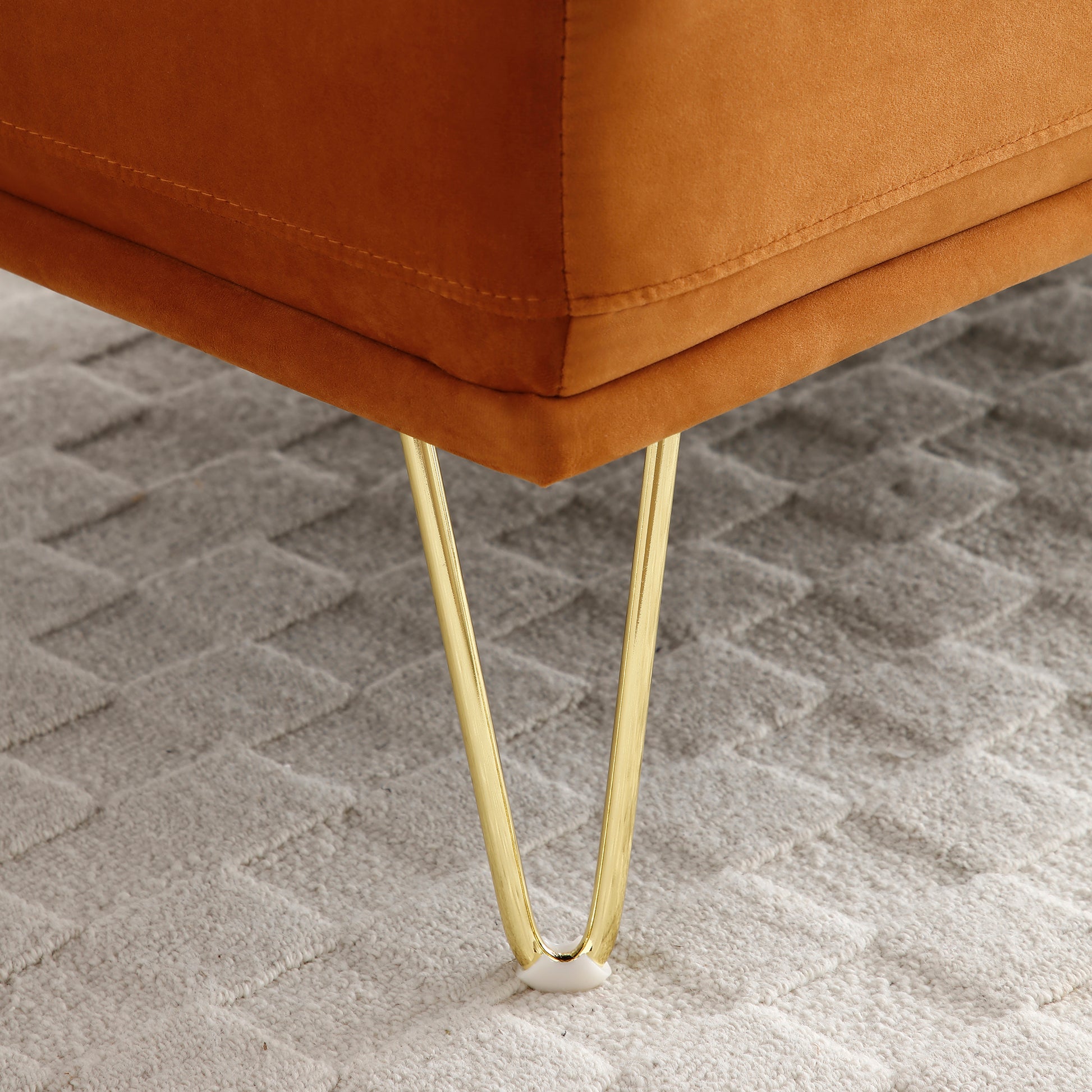 56.3"Inch Modern End Of Bed Bench,Velvet Fabric Upholstered 2Seater Sofa Couch Entryway Ottoman Bench, Fuzzy Sofa Stool Footrest ,Window Bench With Gold Metal Legs For Bedroom, Living Room,Orange Orange Velvet Wood Primary Living Space Foam Velvet 2 Seat