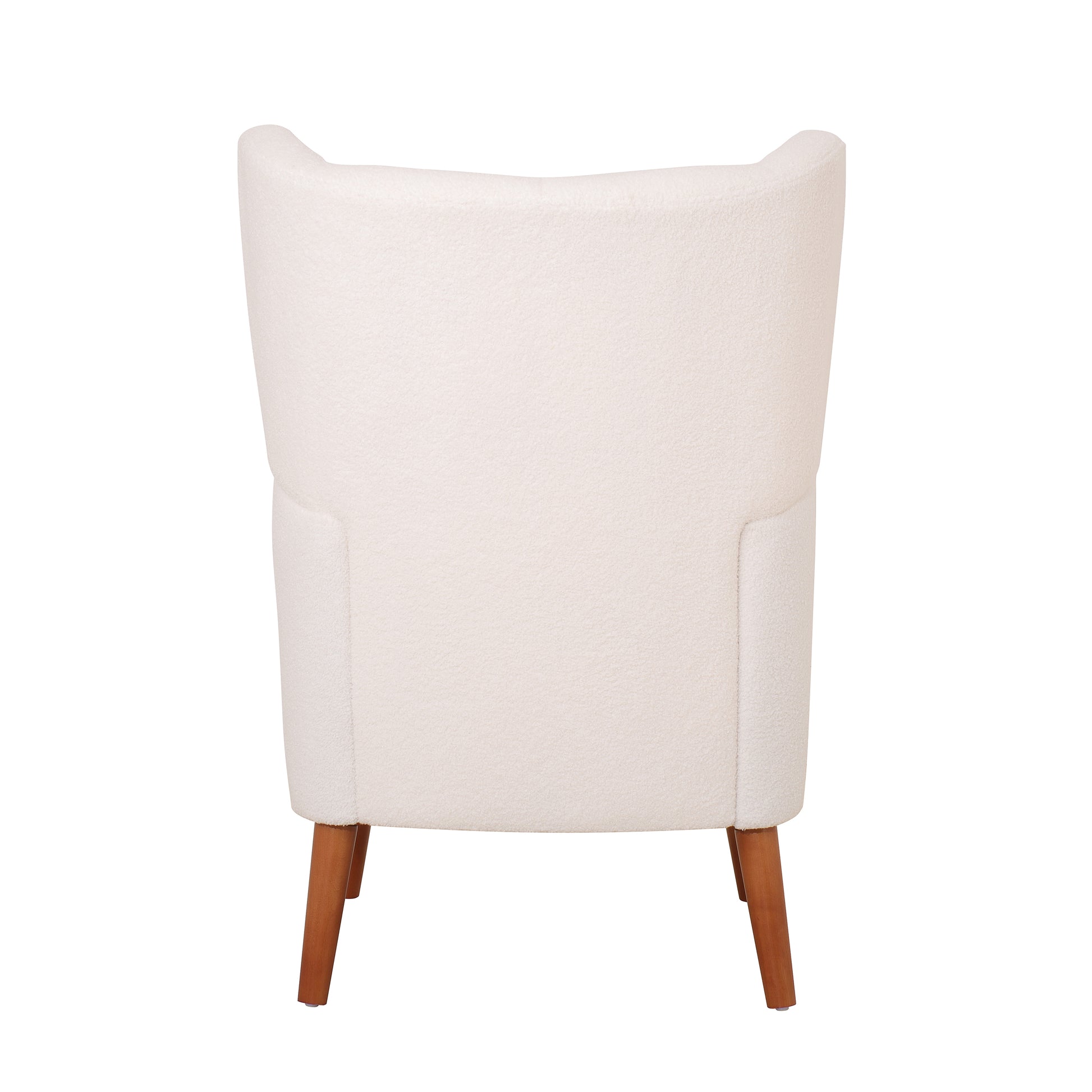 Mid Century Accent Chair, Ivory White, Modern Retro Lounge Armchair, Birch Frame, Upholstered Teddy Wool Fabric, Single Sofa Armchair For Small Spaces, Living Room, Bedroom, Reading Corner, Balcony Ivory White Espresso Primary Living Space