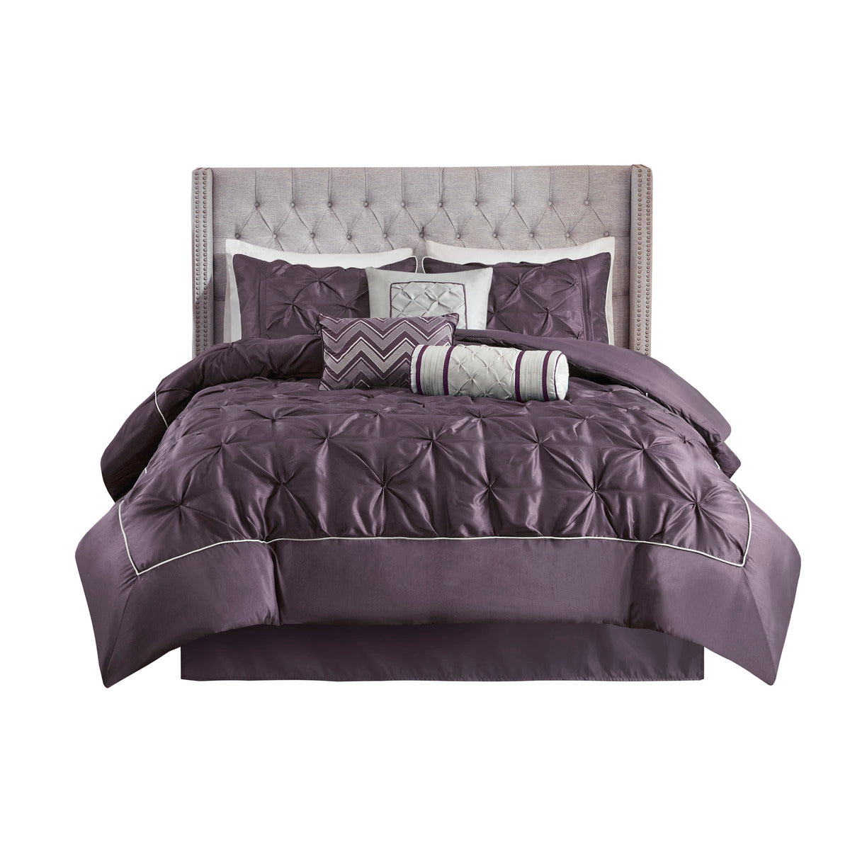 7 Piece Tufted Comforter Set Plum Queen Queen Plum Polyester