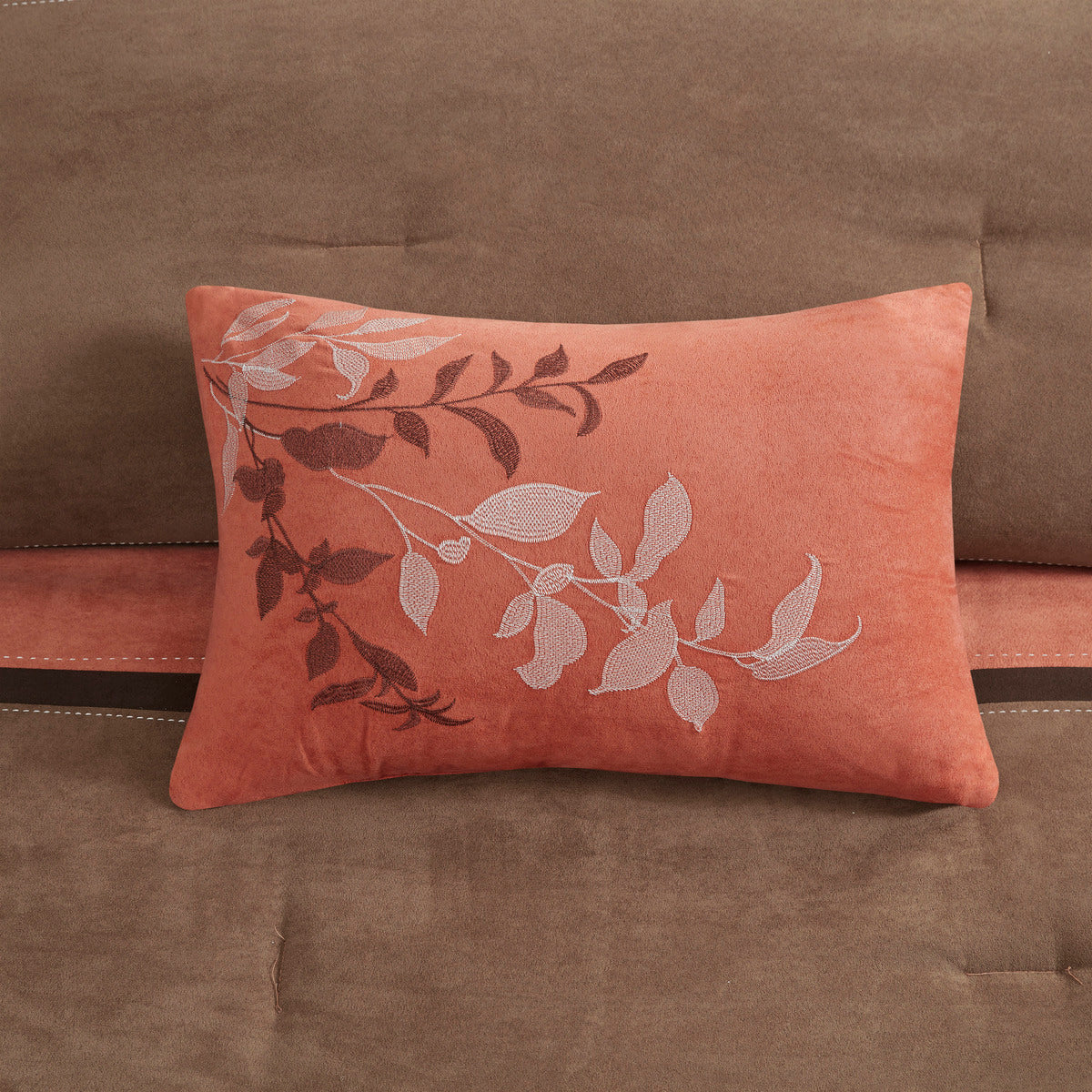 7 Piece Faux Suede Comforter Set Coral Queen Queen Coral Polyester