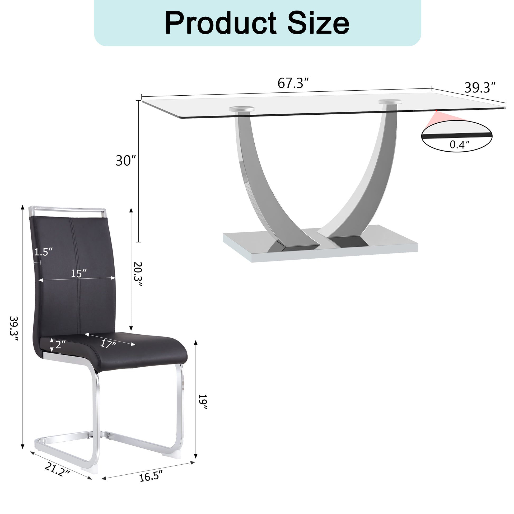 Table And Chair Set. Large Modern Rectangular Table With Glass Top And Silver Metal Legs. Furnished With Soft And Comfortable Pu Chairs With Faux Leather Upholstered Seats And Silver Metal Legs. Black Silver Seats 6 Glass Metal