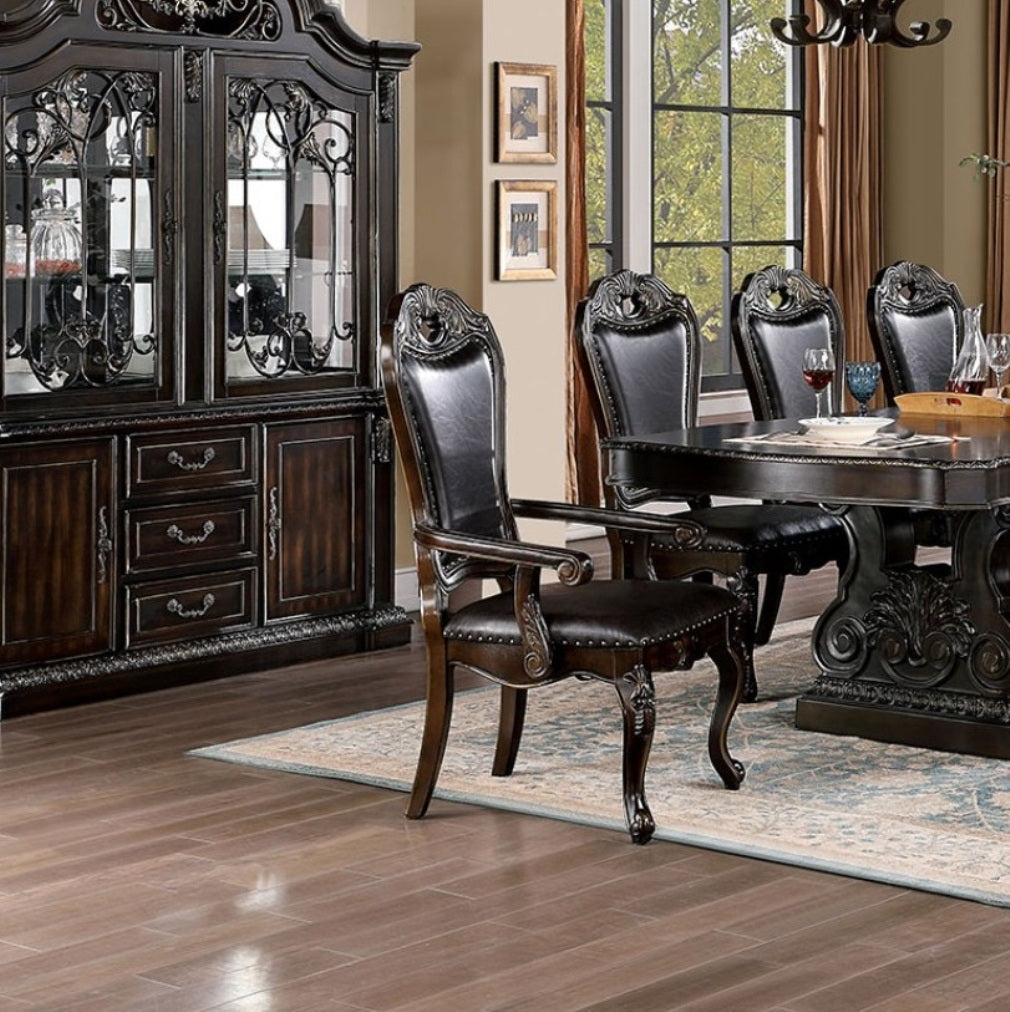 Luxurious Classic Design 2Pcs Arm Chairs Walnut Solid Wood Dining Room Dark Brownseats Formal Furniture Dark Brown,Walnut Dining Room Luxury,Traditional,Vintage Arm Chair Rubberwood Solid Back Set