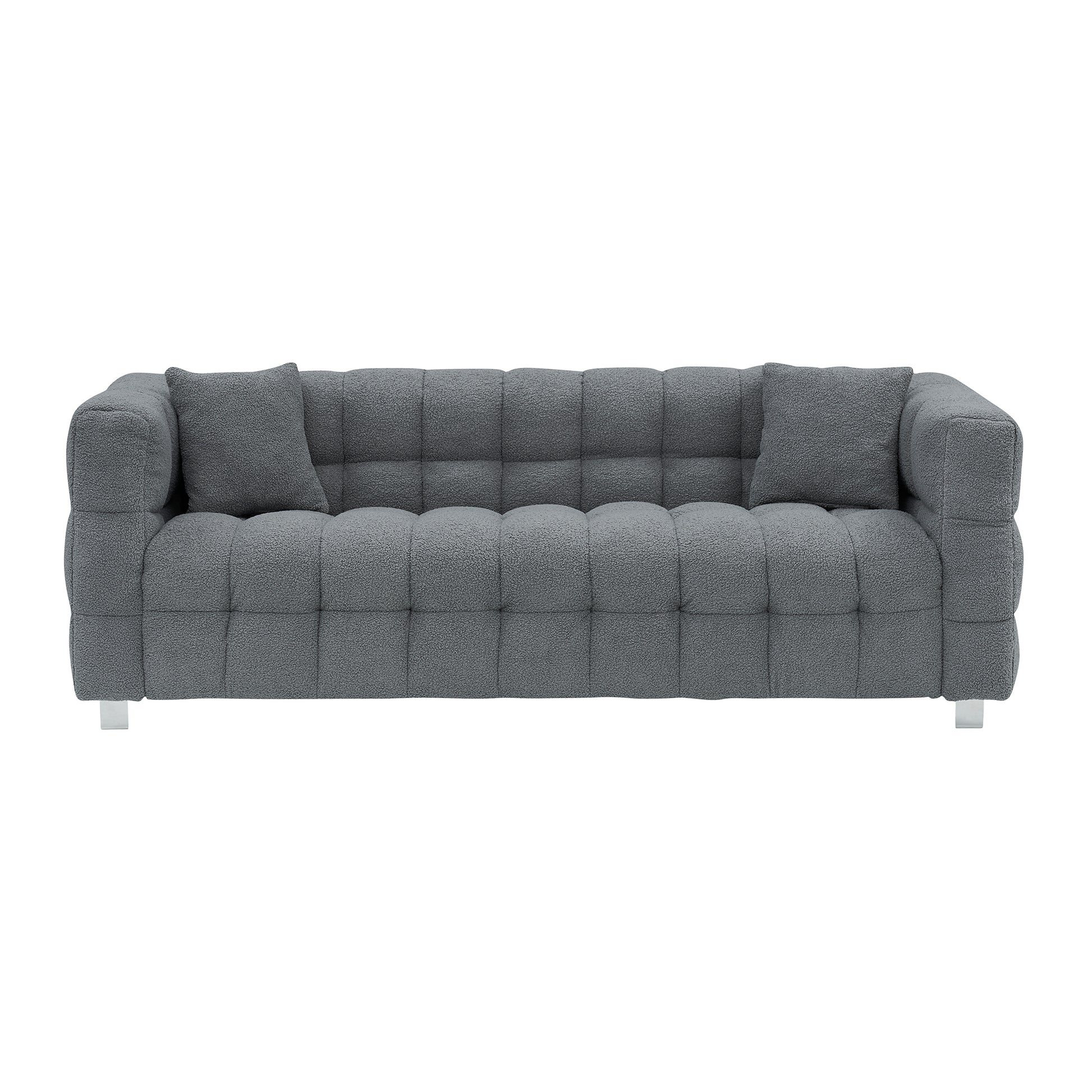 Grey Teddy Fleece Sofa 80 Inch Discharge In Living Room Bedroom With Two Throw Pillows Hardware Foot Support Gray Polyester Blend 3 Seat