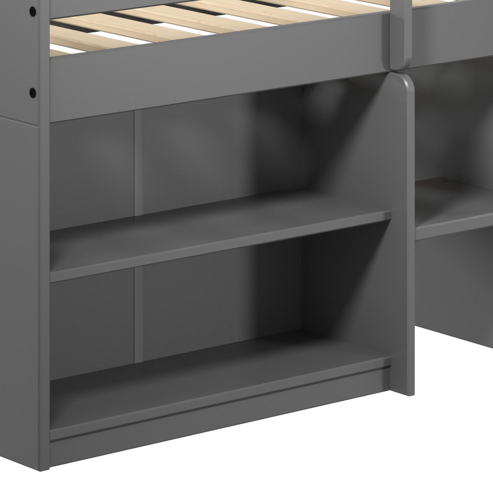 Grey Twin Loft Bed With Built In Drawers And Bookshelf Grey Gray Wood