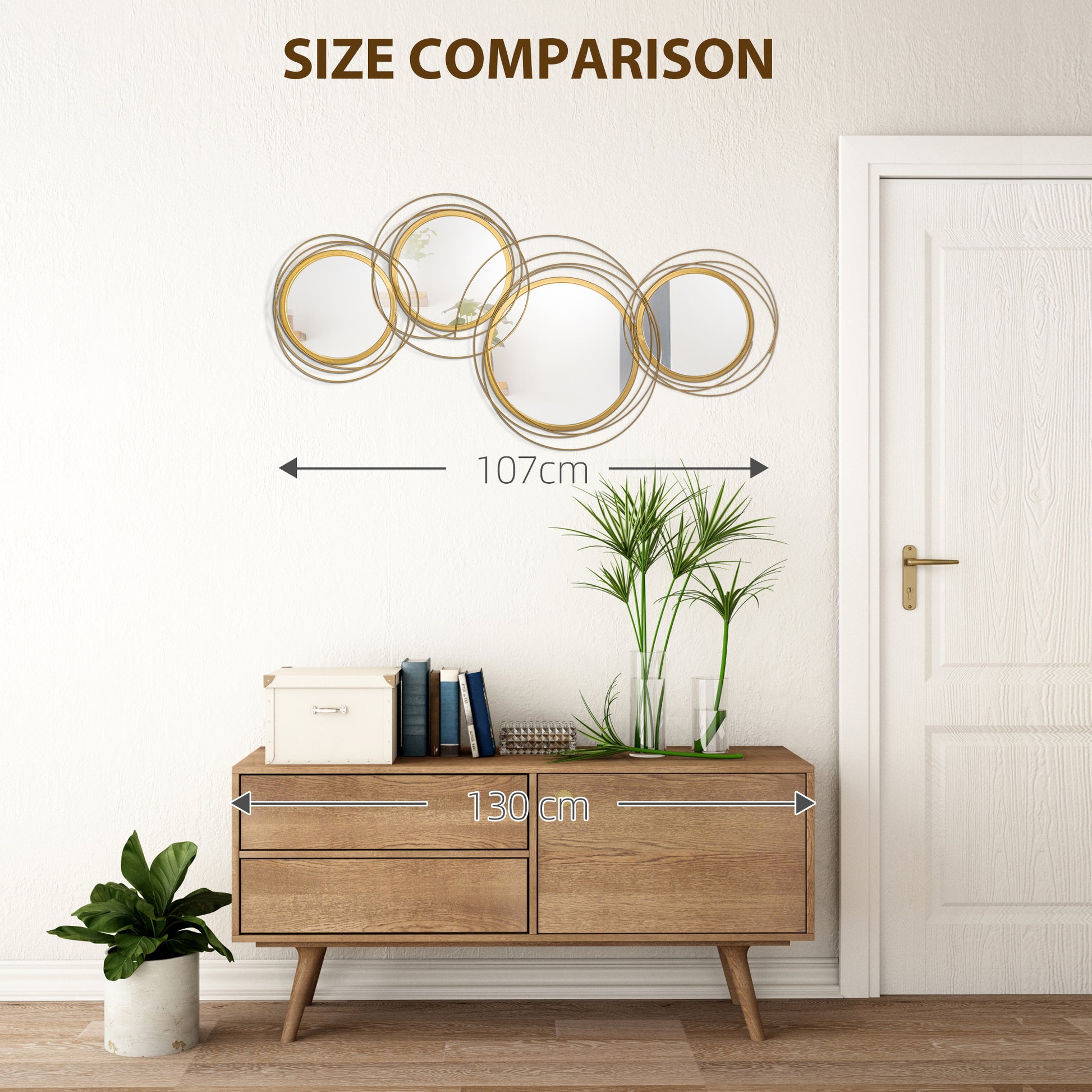 Homcom Metal Wall Art Modern Mirror Decor Home Hanging Wall Sculptures For Living Room Bedroom Dining Room, Gold Gold Metal