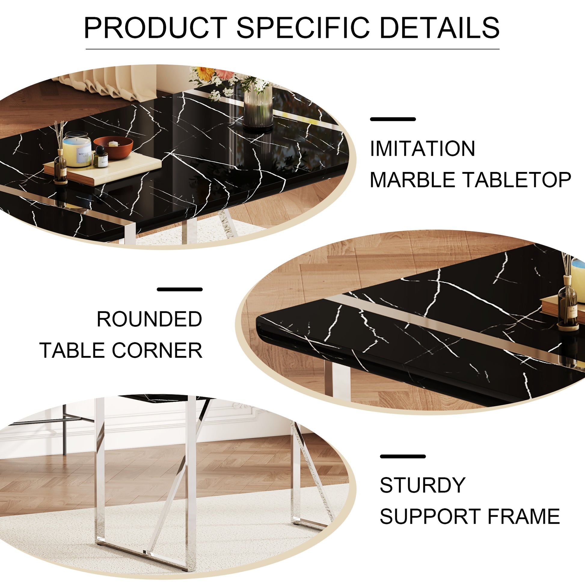 Table And Chair Set.A Rustic Industrial Rectangular Mdf Black Dining Table With Mdf Desktop And Electroplated Silver Metal Legs.Paried With 4 Chairs With Pu Cushion And Metal Legs. Black,Dark Gray,Silver Seats 4 Mdf Metal