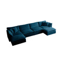 Comfort U Shaped Couch With Reversible Chaise, Modular Large U Shape Sectional Sofa, Double Extra Ottomans,Blue Chenille Blue Chenille 4 Seat