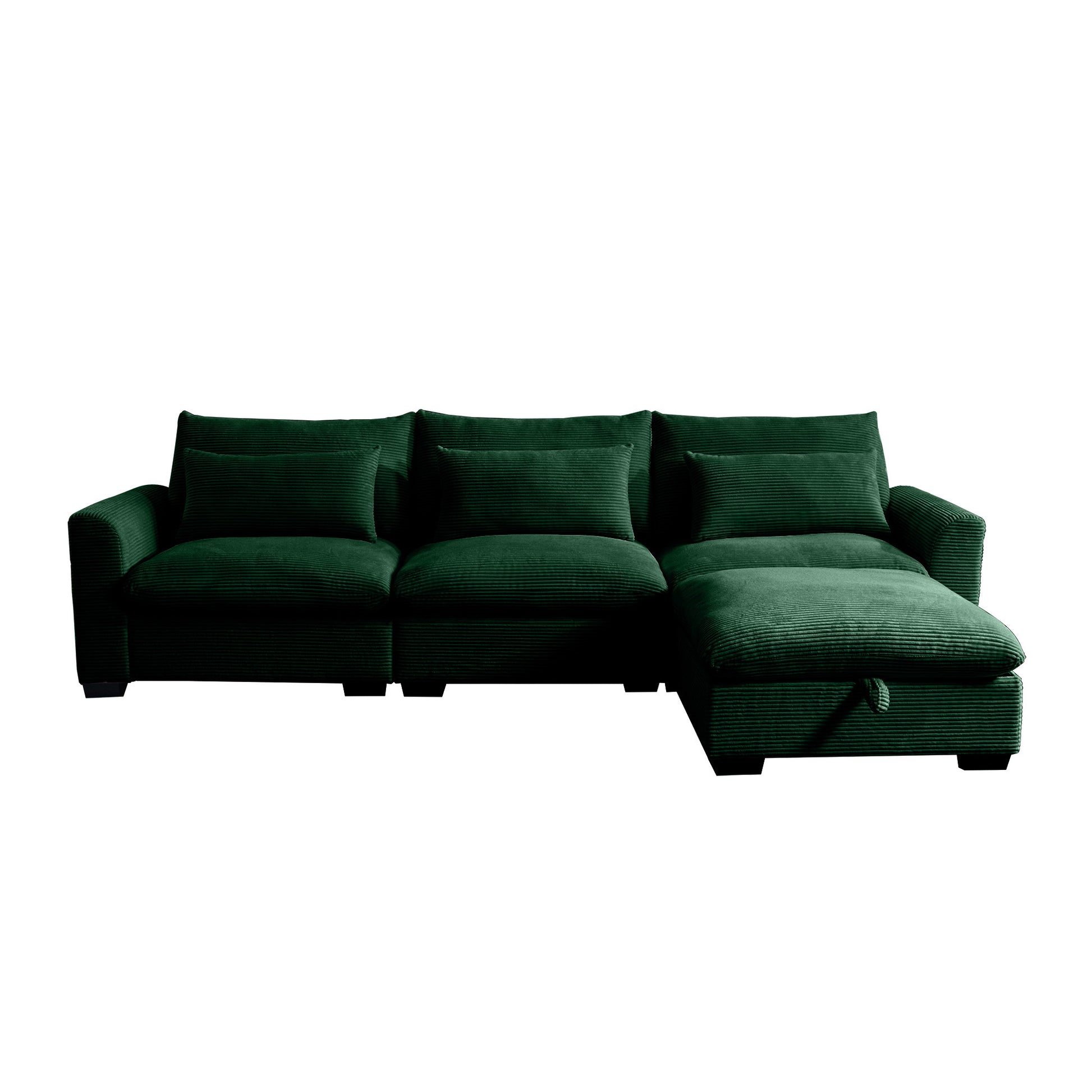 Corduroy Sectional Sofa, L Shaped Couch With Storage Footstool And 3 Pillow, Sectional Couch For Living Room Apartment, Green Green Corduroy 3 Seat