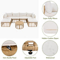 7 Pieces Outdoor Patio Furniture, All Weather Rattan Sectional Sofa Set With Thick Cushions And Pillows, Freely Combined Conversation Sets For Garden, Backyard, Balcony, Beige Yes Complete Patio Set Beige Seats 6 Garden & Outdoor Complete Patio Sets Foam