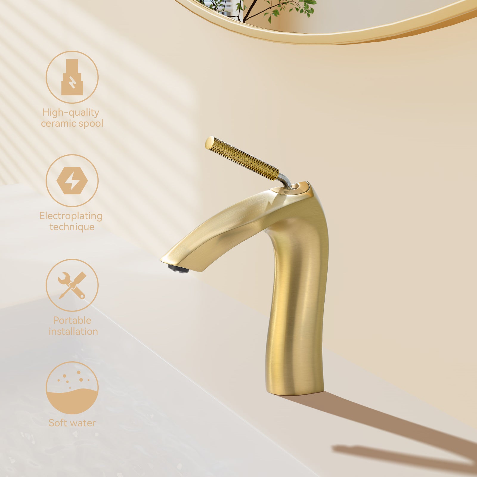 Brushed Gold Single Handle Lavatory Basin Sink Faucet One Brushed Gold Deck Mounted Single Hole Faucets Bathroom Gold Contemporary Brass Manual