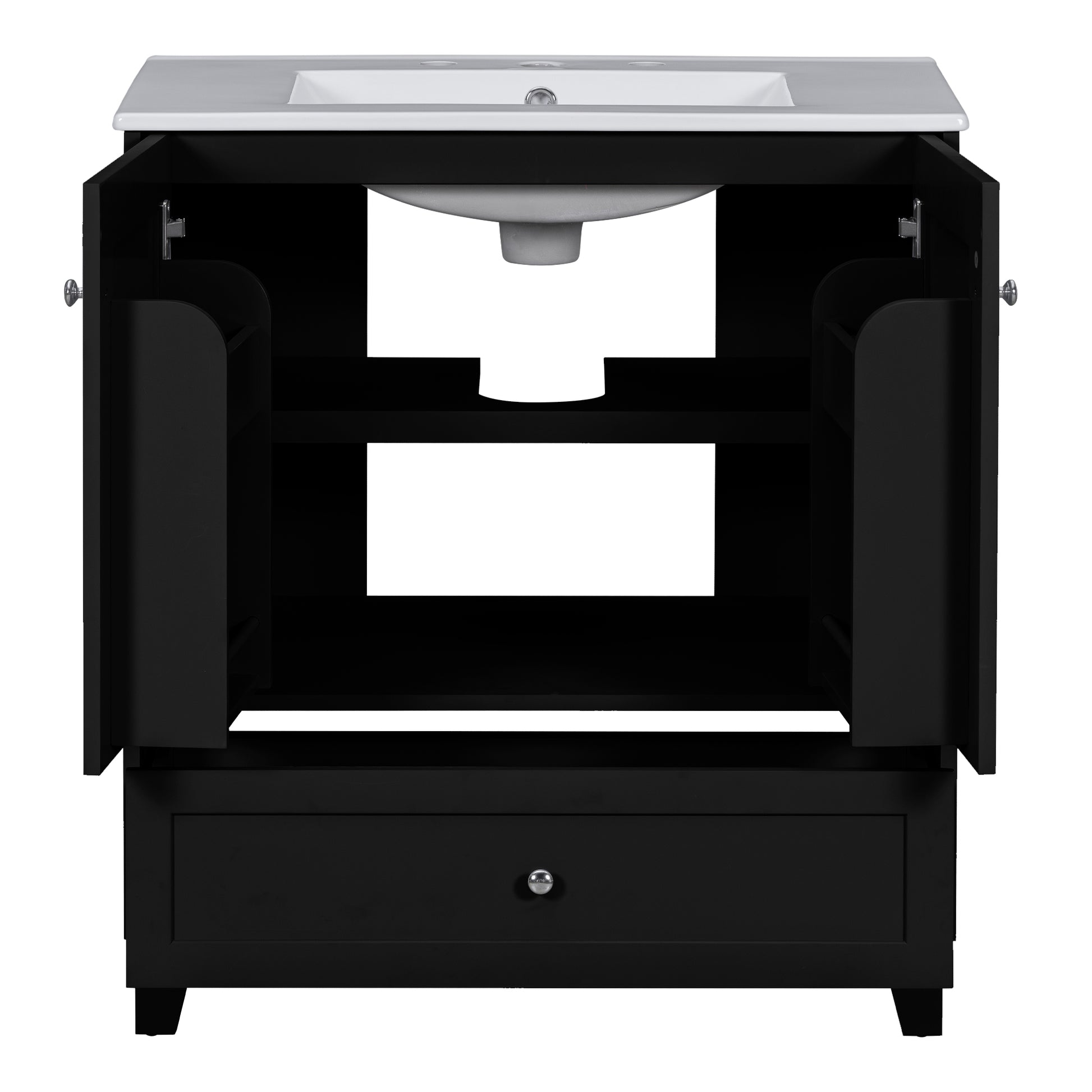 30" Black Bathroom Vanity Set With Ceramic Sink And Large Storage Space Ideal For Small Bathrooms Black Bathroom Solid Wood Mdf