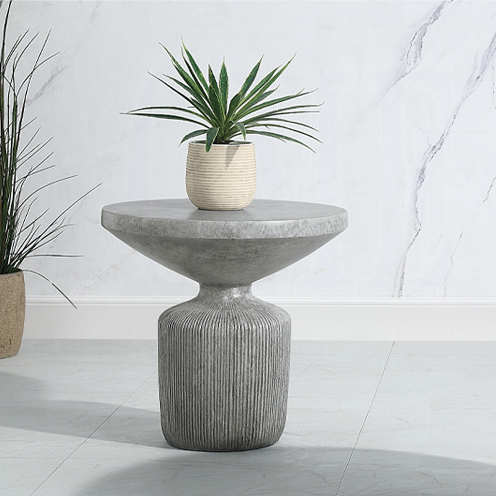 Weathered Grey End Table With Pedestal Grey Primary Living Space Contemporary Round Cement Pedestal