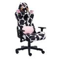 Ts85 Cow Print Luxx Series Gaming Chair Caster Nylon Black White Office Spot Clean Rectangular Modern Handle Office Chairs Solid Back Fabric Metal