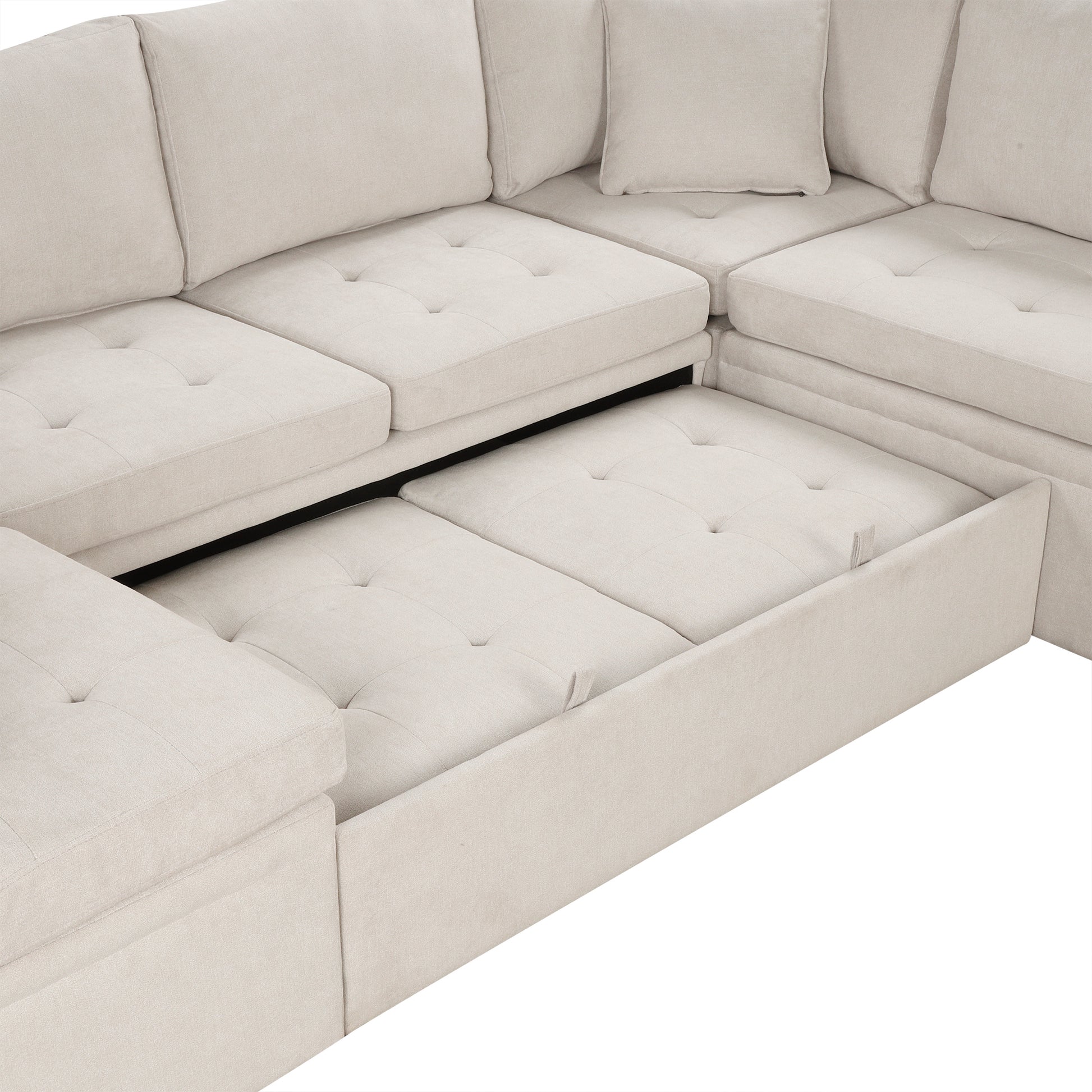 117.3" Oversized Sectional Sofa U Shaped Sofa Couch Pull Out Sofa Bed With Two Throw Pillows For Living Room, Beige Beige Foam Chenille 4 Seat