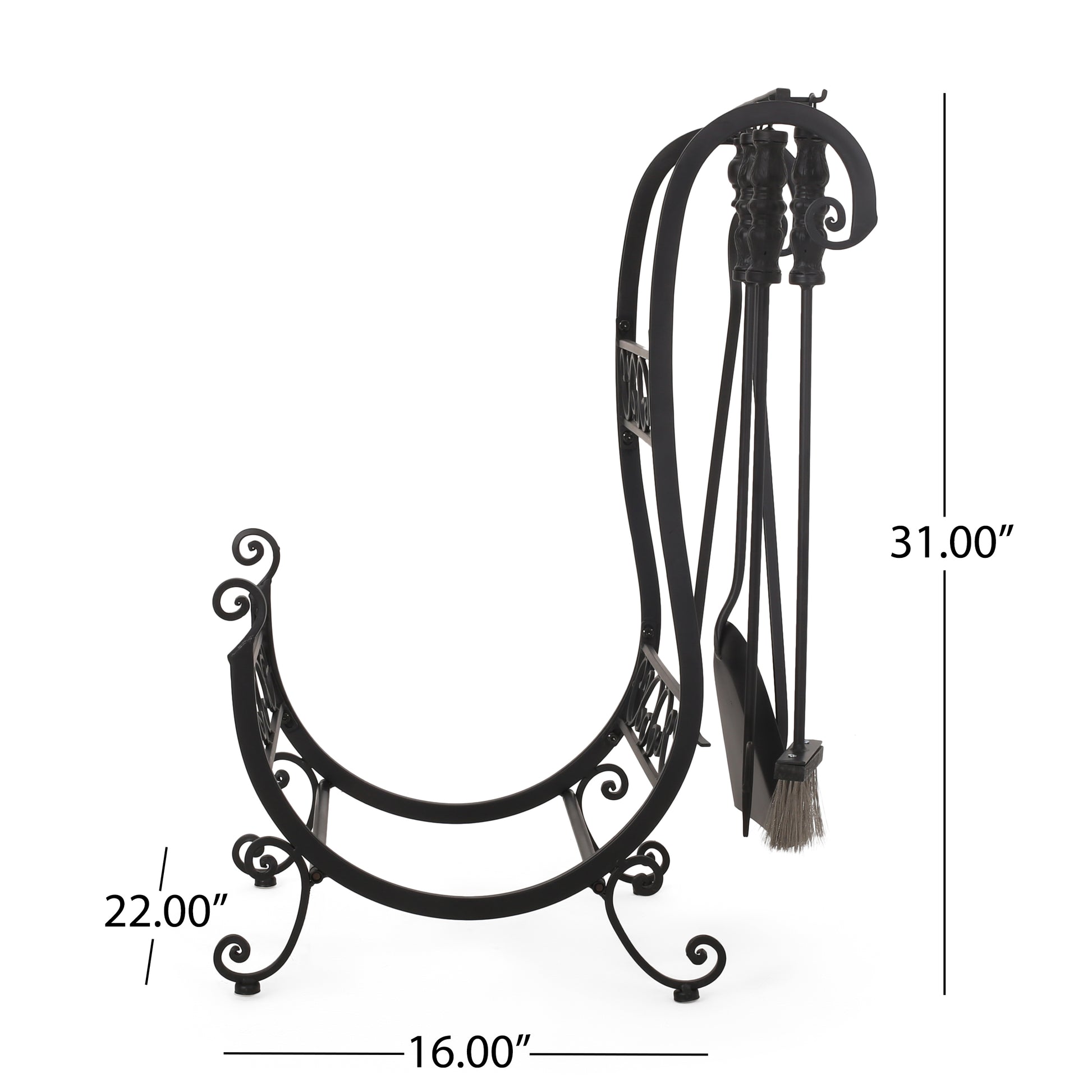 Log Rack And Tools Matt Black Iron