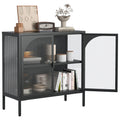 Metal Sideboard Cabinet,Accent Storage Cabinet With 2 Glass Doors,Modern Coffee Bar Cabinet With Adjustable Shelves 154 Lbs Capacity For Kitchen, Living Room And Hallway, Black Accent Chests 1 2 Shelves Antique Black Primary Living Space Glass Doors