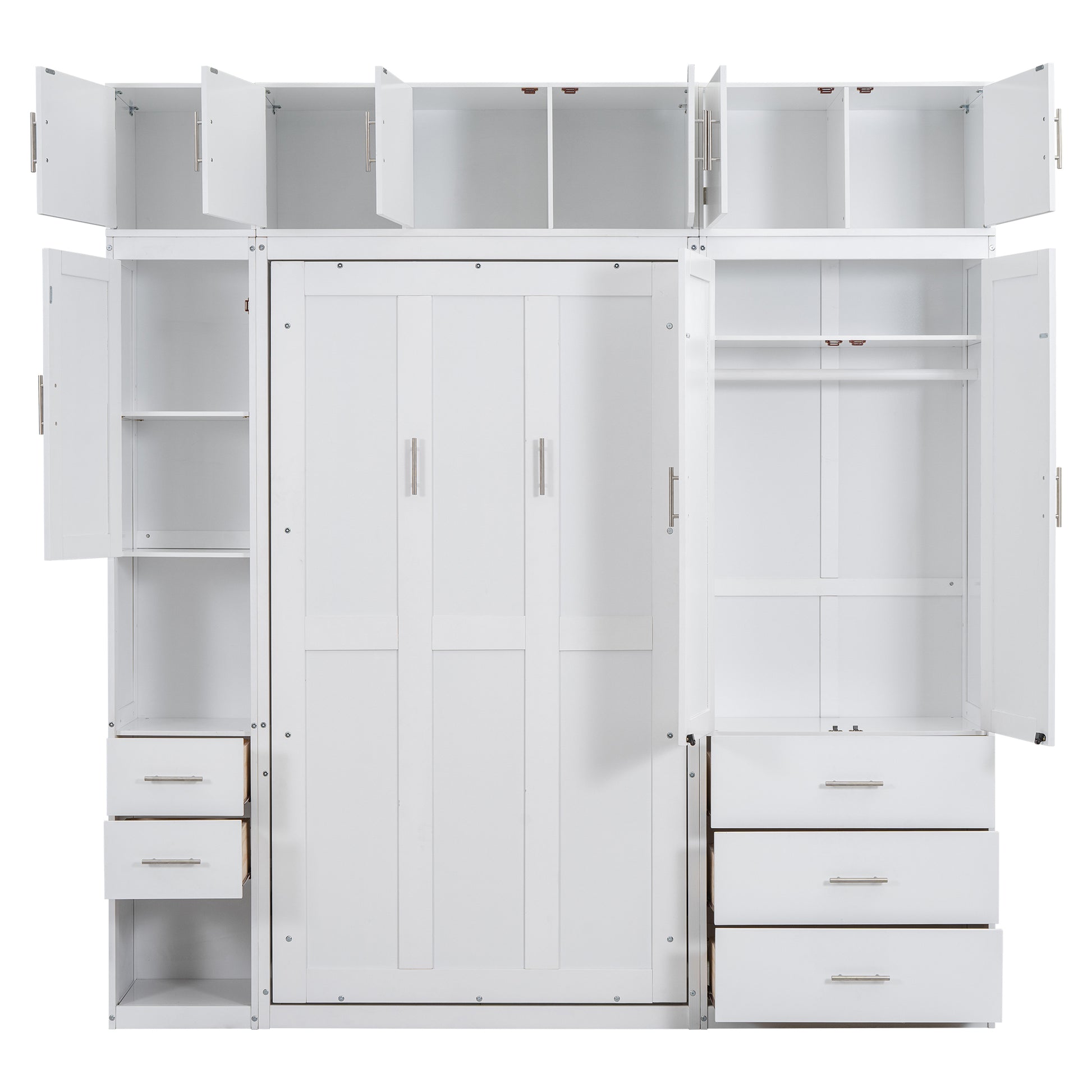 Twin Size Murphy Bed With Lockers And Wardrobes, With Installation Video, White Box Spring Not Required Twin White Murphy Solid Wood Mdf