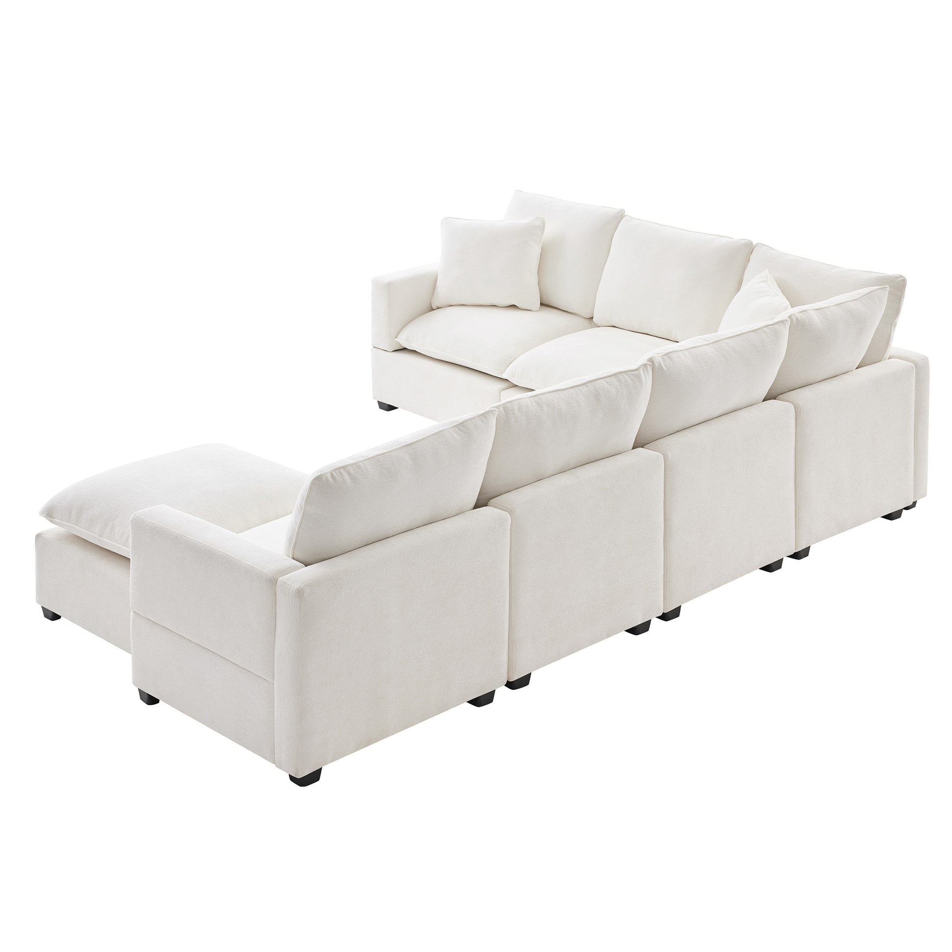 110*84" Modern U Shape Modular Sofa, 7 Seat Chenille Sectional Couch Set With 2 Pillows Included, Freely Combinable Indoor Funiture For Living Room, Apartment, Office, 2 Colors White Chenille 7 Seat