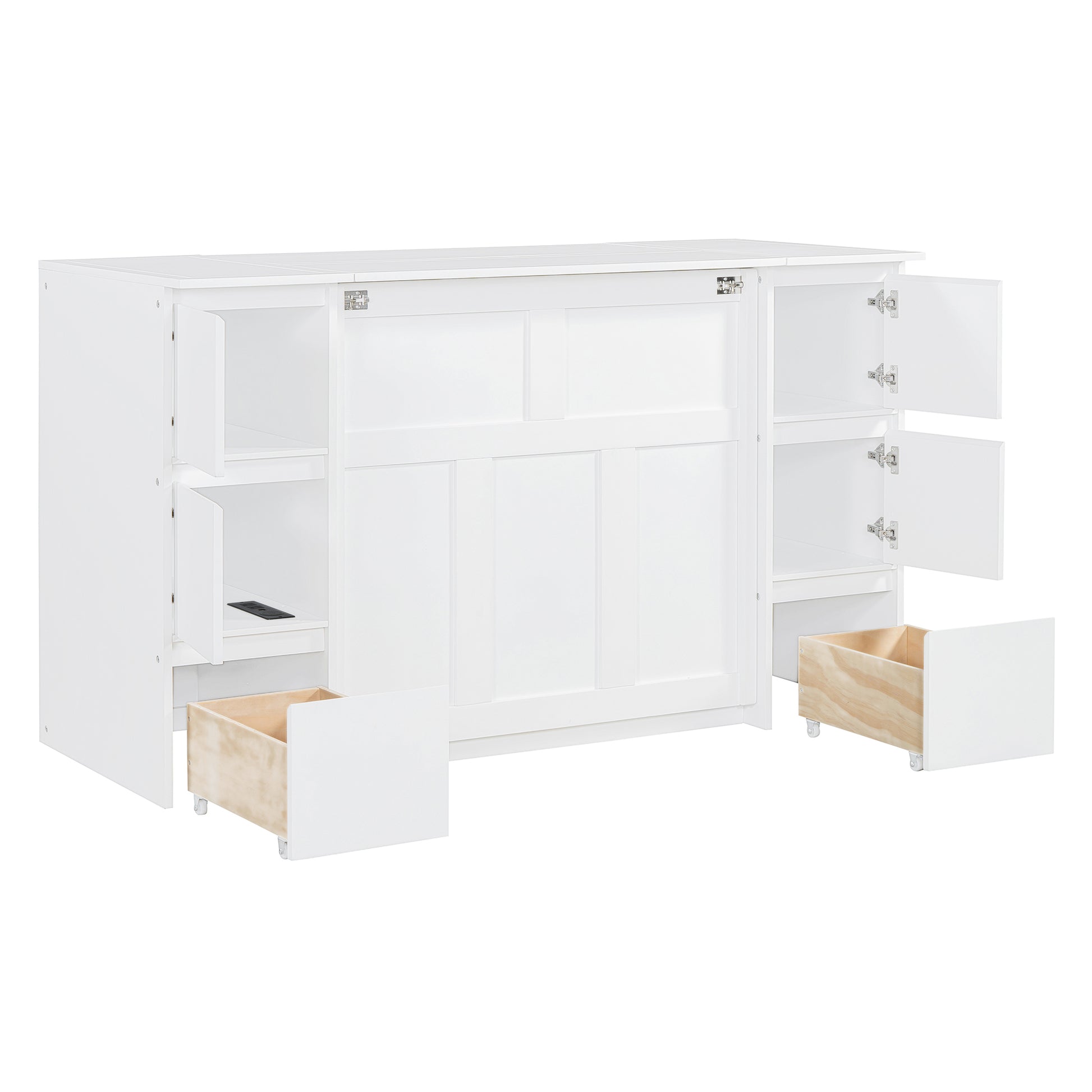 Twin Size Murphy Bed With Drawers, Cabinets And Usb Ports,White Twin White Mdf Lvl