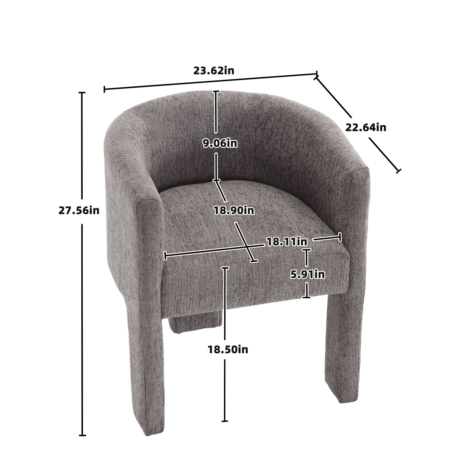 Chenille Barrel Accent Chair, Mid Century Modern Living Room Chair, Upholstered Side Armchair With 3 Legs For Bedroom Reading Spaces Grey Grey Primary Living Space Foam Chenille