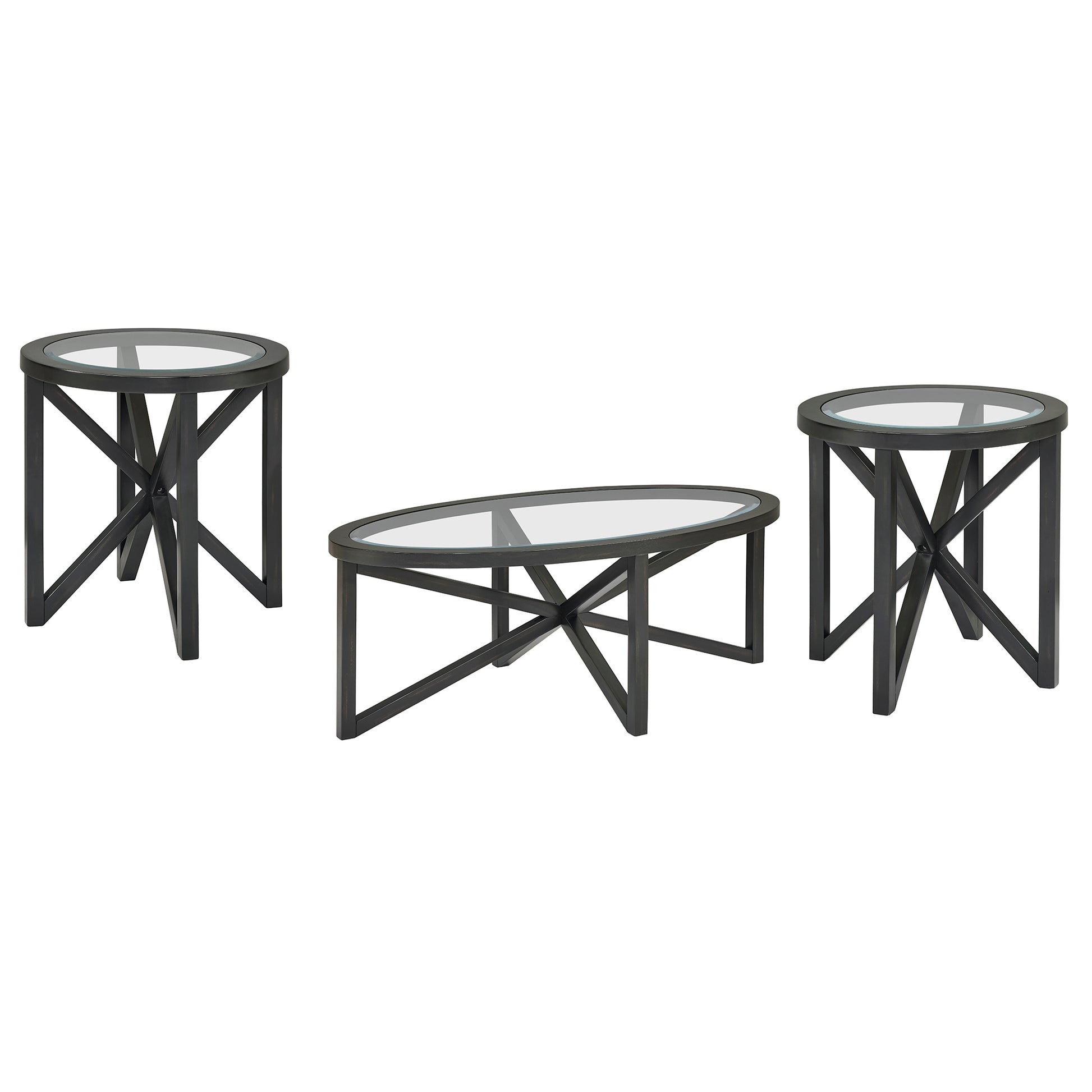 Modern Simple Glass Coffee Table, Tempered Glass Coffee Table Solid Wood Base Round Transparent Glass Top Modern Living Room Terrace Study Coffee Table Black Wood Glass