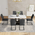 Table And Chair Set, Modern And Minimalist Dining Table, Imitation Marble Patterned Tabletop, Mdf Legs With U Shaped Brackets. Paired With Comfortable Chairs, Suitable For Dining And Living Rooms. Black Mdf Glass