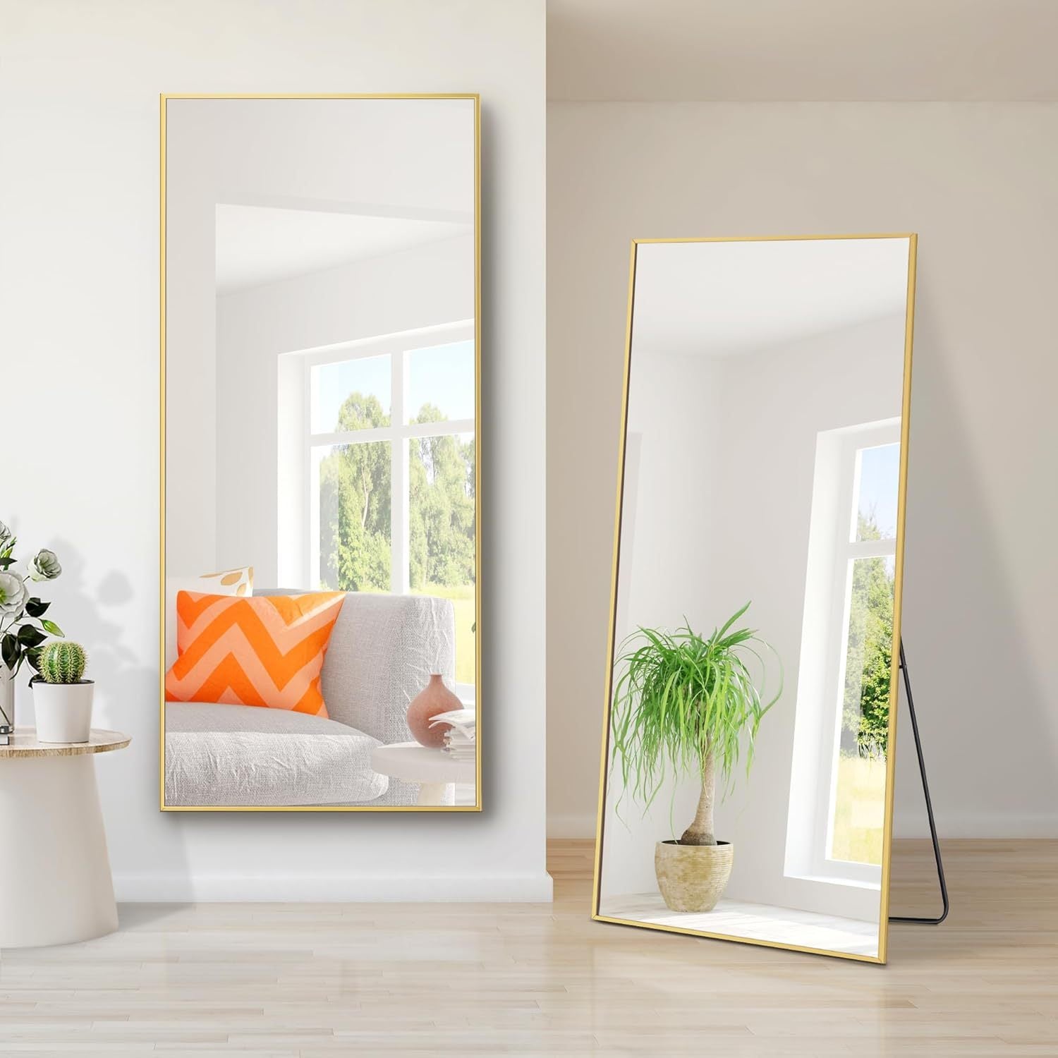 Olonm 64X21 Inch Full Length Mirror, Aluminum Alloy Frame Floor Mirror, Large Mirror Free Standing Hanging Or Leaning, Full Body Mirror For Living Room, Bedroom, Cloakroom, Hallway, Gold Golden Mirror