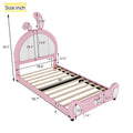 Twin Size Upholstered Platform Bed With Rabbit Shaped Headboard, Pink Box Spring Not Required Twin Pink White Wood Bedroom Bed Frame Faux Leather Upholstered