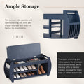 Retro Multifunctional Storage Bench With Cushion And Curved Side Panel For Entrance And Living Room Antique Navy Antique Navy Mdf