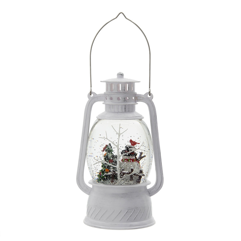 4.7X4.7X8.3"H Christmas Plastic Resin White Lantern With Snowman & Tree Led Water Spinning 6 Hours Timer, 3*Aa Batteries Required White Multi Plastic