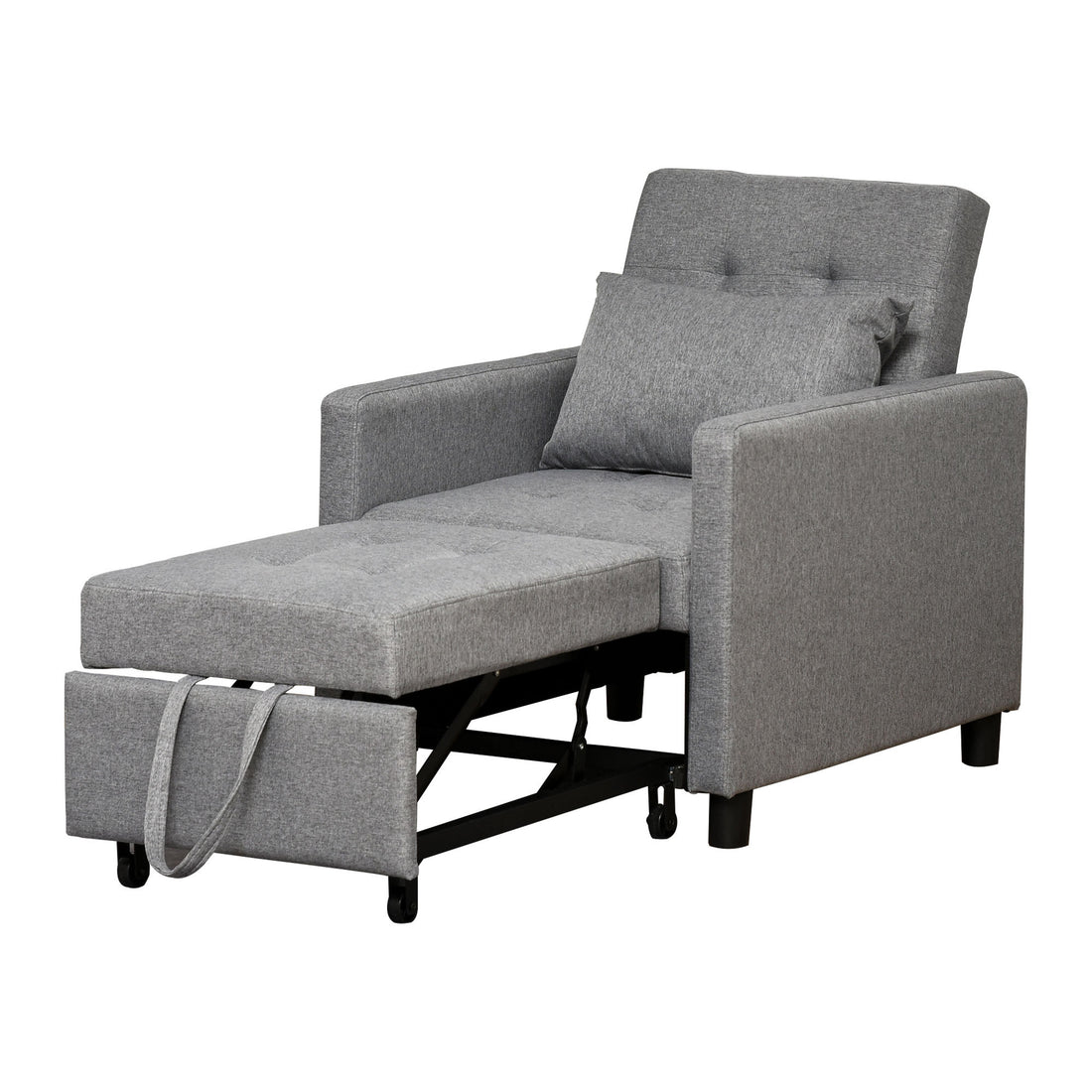 Homcom Convertible Sofa Lounger Chair Bed Multi Functional Sleeper Recliner With Tufted Upholstered Fabric, Adjustable Angle Backrest, And Pillow, Grey Grey Plastic 1 Seat