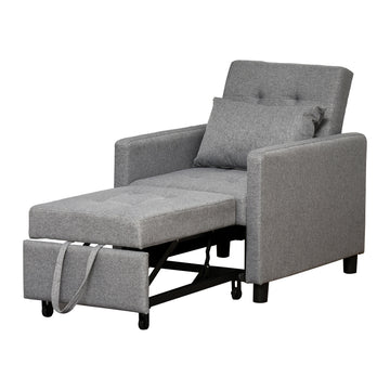 Homcom Convertible Sofa Lounger Chair Bed Multi Functional Sleeper Recliner With Tufted Upholstered Fabric, Adjustable Angle Backrest, And Pillow, Grey Grey Plastic 1 Seat