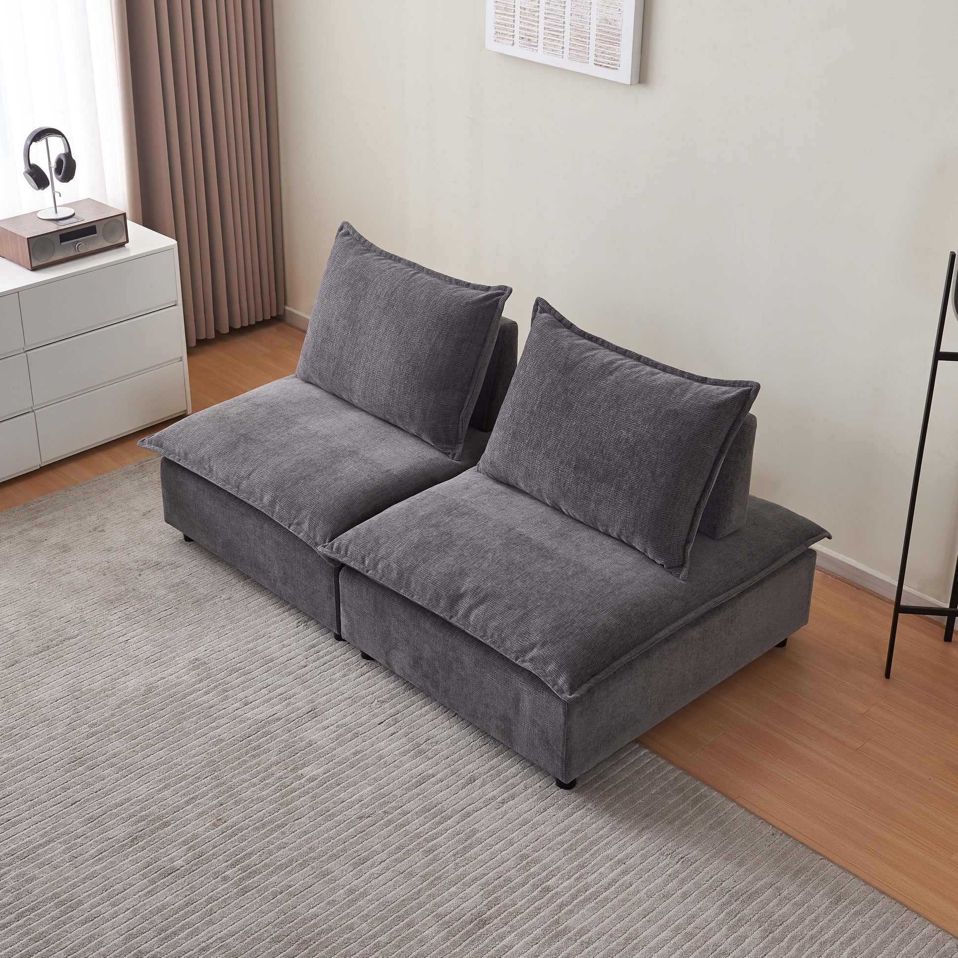 Modern 2 Seater Armless Sofa Couch For Living Room Modular Design, Ultra Soft Chenille Fabric, Easy Assembly, Sturdy Frame, Stylish And Comfortable Perfect For Apartments Gray Foam Chenille 2 Seat