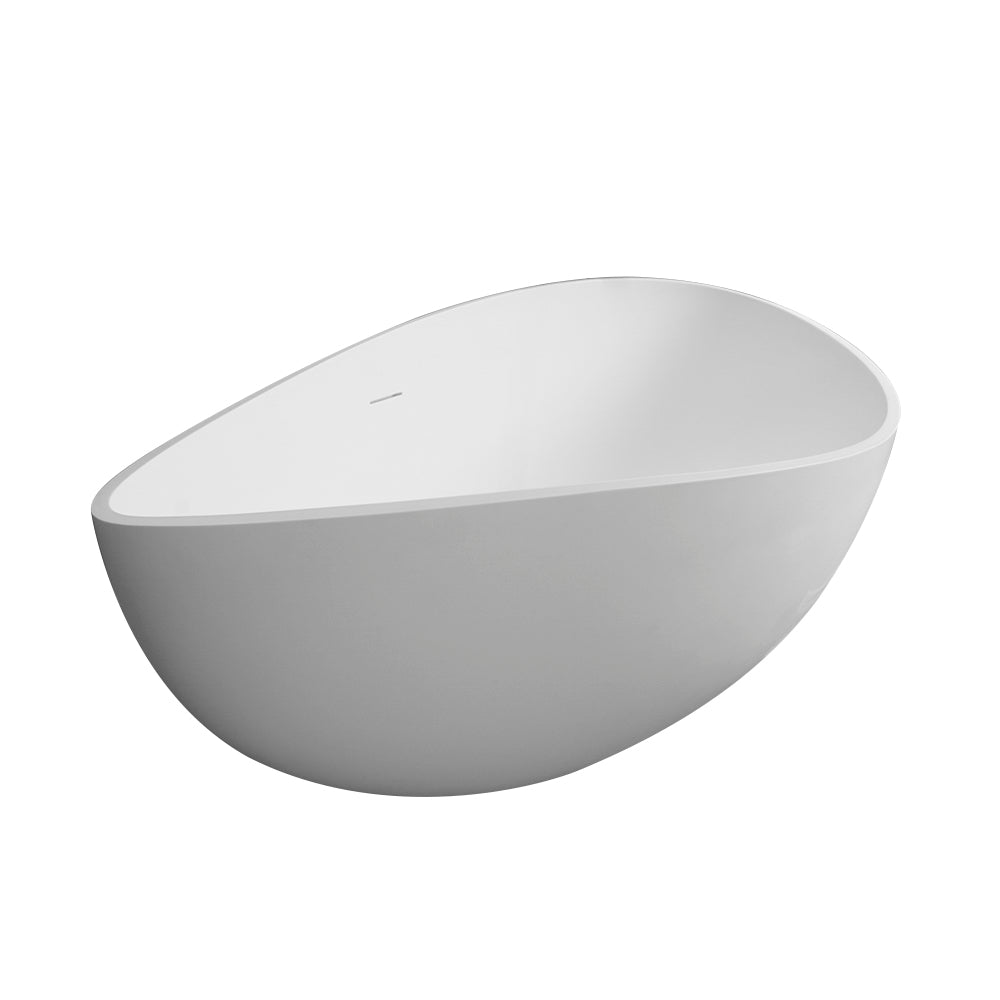 63" Freestanding Solid Surface Bathtub, Luxury Engineered Stone Resin Freestanding Soaking Bathtub With Overflow And Pop Up Drain For Contemporary Bathroom, Matte White 24S05 63Mw White Bathroom Freestanding Tubs Soaking Solid Surface