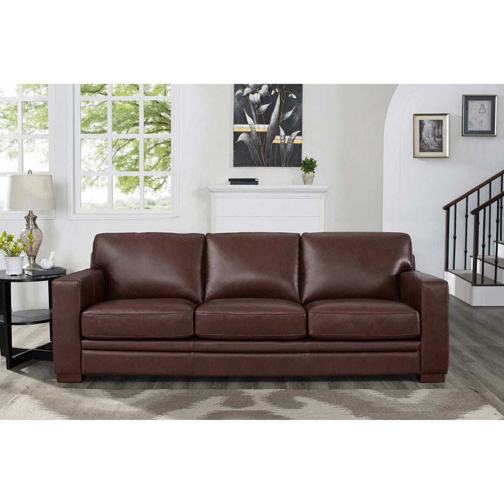 Dillon Leather Sofa Raisin Down Filling Genuine Leather 3 Seat