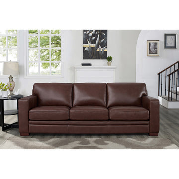 Dillon Leather Sofa Raisin Down Filling Genuine Leather 3 Seat