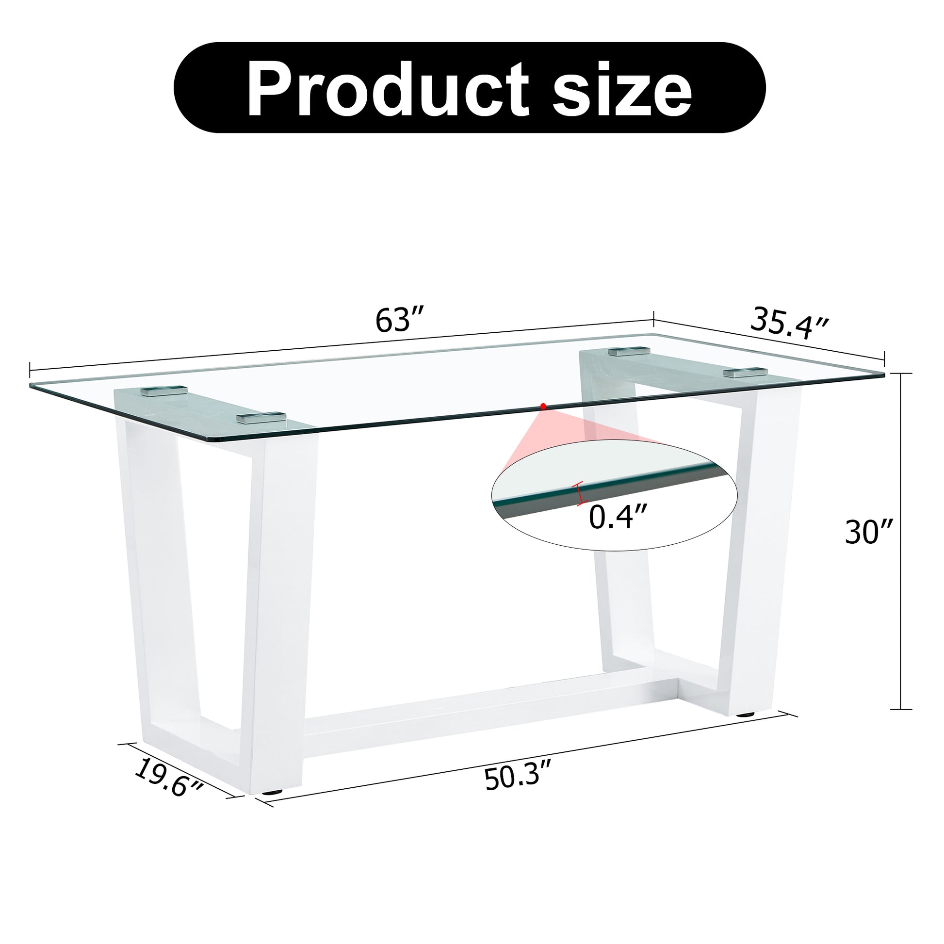 Glass Dining Table Large Modern Minimalist Rectangular For 6 8 With 0.4" Tempered Glass Tabletop And White Mdf Trapezoid Bracket,For Kitchen Dining Living Meeting Room Banquet Hall F 1550 Transparent Mdf Glass