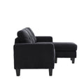 Velvet Sectional Couchl Shaped Sofa With Ottoman For Small Apartment Black Velvet 3 Seat