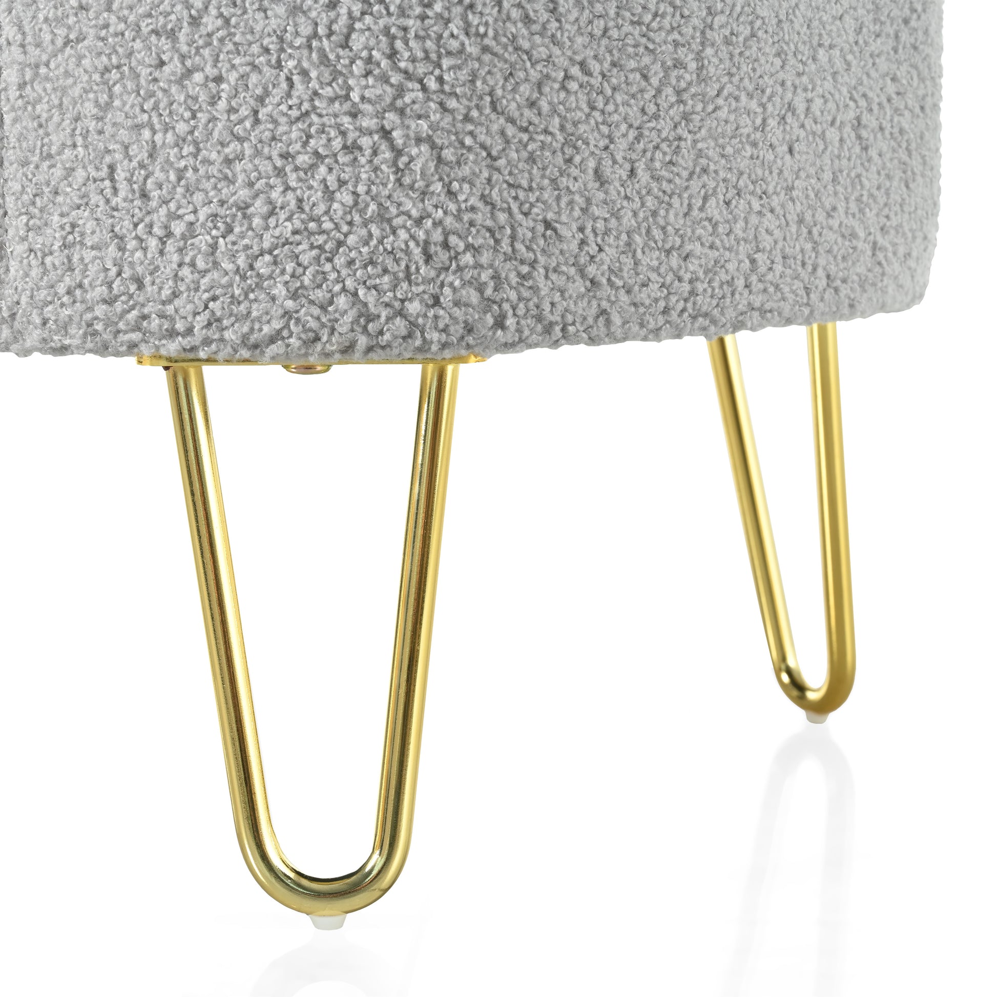 Oval Storage Bench For Living Room Bedroom End Of Bed, Upholstered Storage Ottoman Entryway Bench With Metal Legs,Grey Wood Primary Living Space Solid Grey Pine With Storage Grey Polyester Polyester Or Polyester Blend Backless Modern Oval Flip Top