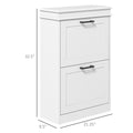 Homcom Shoe Cabinet For Entryway, Narrow Shoe Rack Storage Organizer With 2 Flip Drawers And Adjustable Shelves For 10 Pairs Of Shoes, White White Mdf