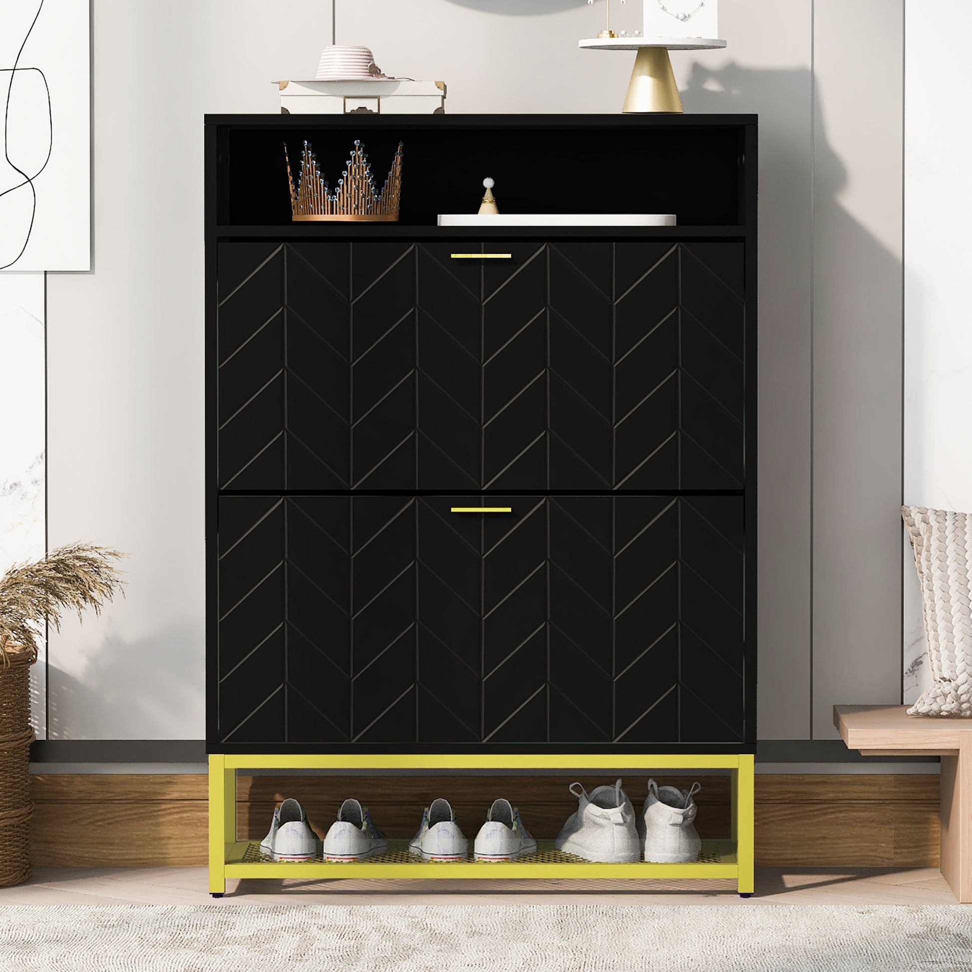 Shoe Cabinet With 2 Flip Drawers, And 2 Shelves -