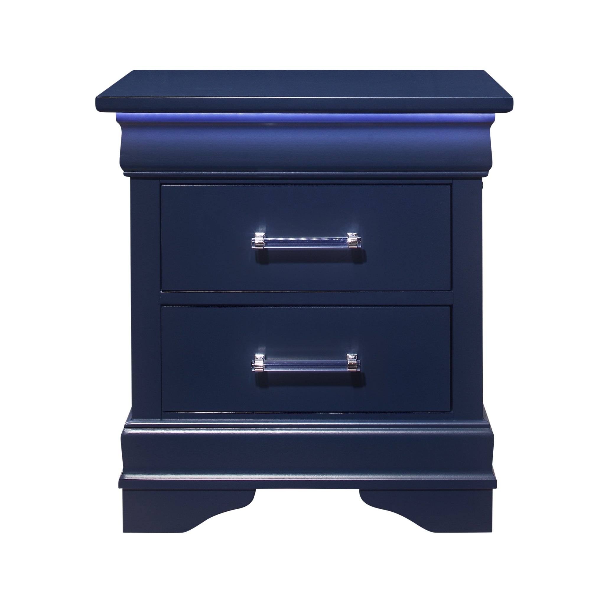 Charlston Blue Nightstand With Led Blue Solid Wood Mdf