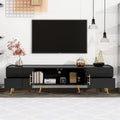 Modern Tv Stand With Led Lights For Tvs Up To 80 Inches, Entertainment Center With 4 Drawers And 1 Cabinet With Brown Glass Door, Media Console With Metal Legs And Handles For Living Room Black 70 79 Inches Mdf